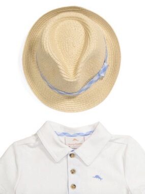 Tommy Bahama Kids Natural Straw Sun Hat with Light Blue Tag (kids fedora)